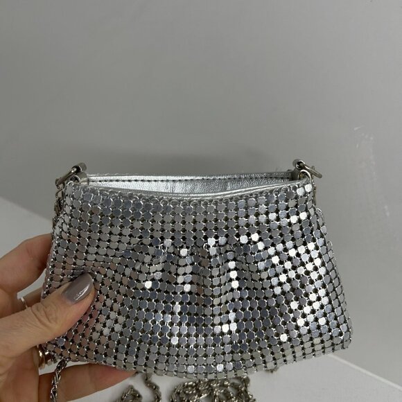 VTG Silver Metal Mesh Mini Purse Zipper Prom Homecoming Crossbody Chain EUC 90’s - Picture 5 of 8